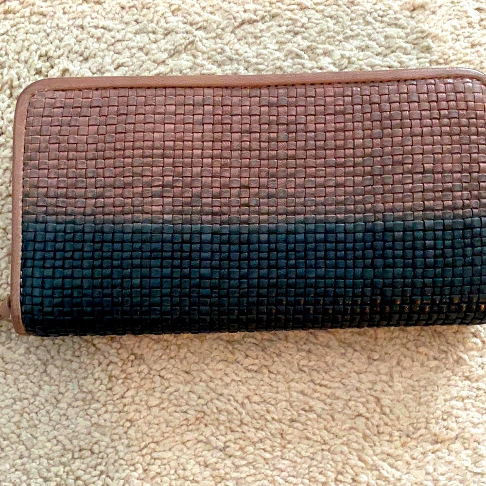 Marc Cain NWOT leather crochet zip around wallet